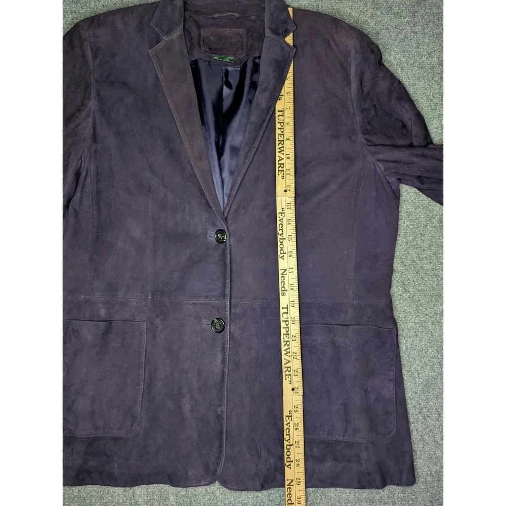Lauren Ralph Lauren Womens LARGE Vintage Suede Leather Jacket 2‎ Button Purple